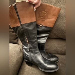 Etienne Aigner Two-Tone Black and Brown Tall Boots